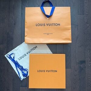 Louis Vuitton Orange Box Shopping Bag Dust Bag Ribbon Large Scarf Purse Skinny